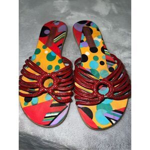 Women’s Vintage Flip Flop Flats Sandals 7 Red Strappy Flat